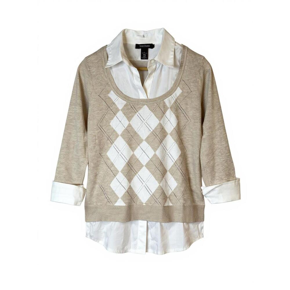White House Black Market Small Argyle Sweater Shirt Combo